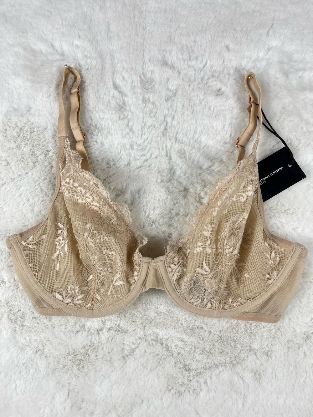 INC Scalloped Lace Nude Beige Underwire Bra NWT
